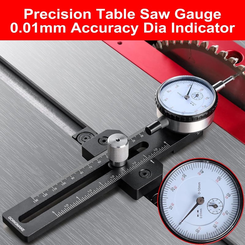 goingmake Table Saw Gauge Dia Indicator for Table Saw and Band Saw,0.01mm Accuracy Calibration Tool,Table Saw Jig Guide Fits for 3/4" T Slot U Slot,Table Saw Accessories for Woodworking,Machinery - Image 2